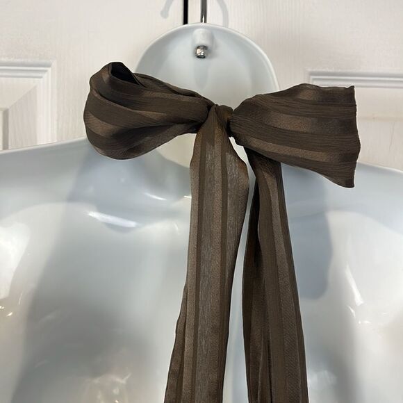 BCBG MAXAZRIA Silk Bronze/Brown Empire Waist Halter Dress Size 4 - Picture 9 of 15